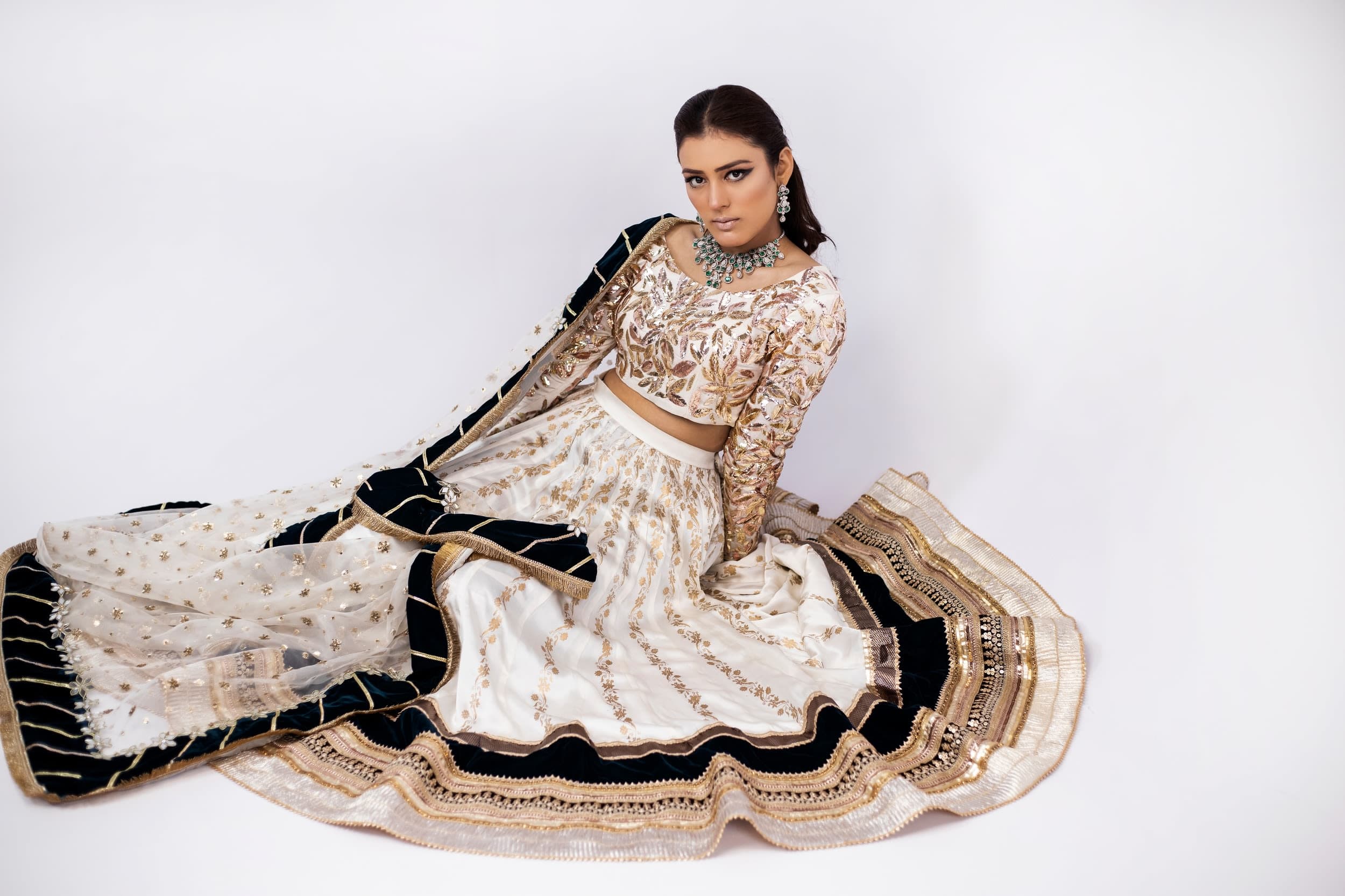 Dress 1: The Teal & Ivory Mukesh Masterpiece